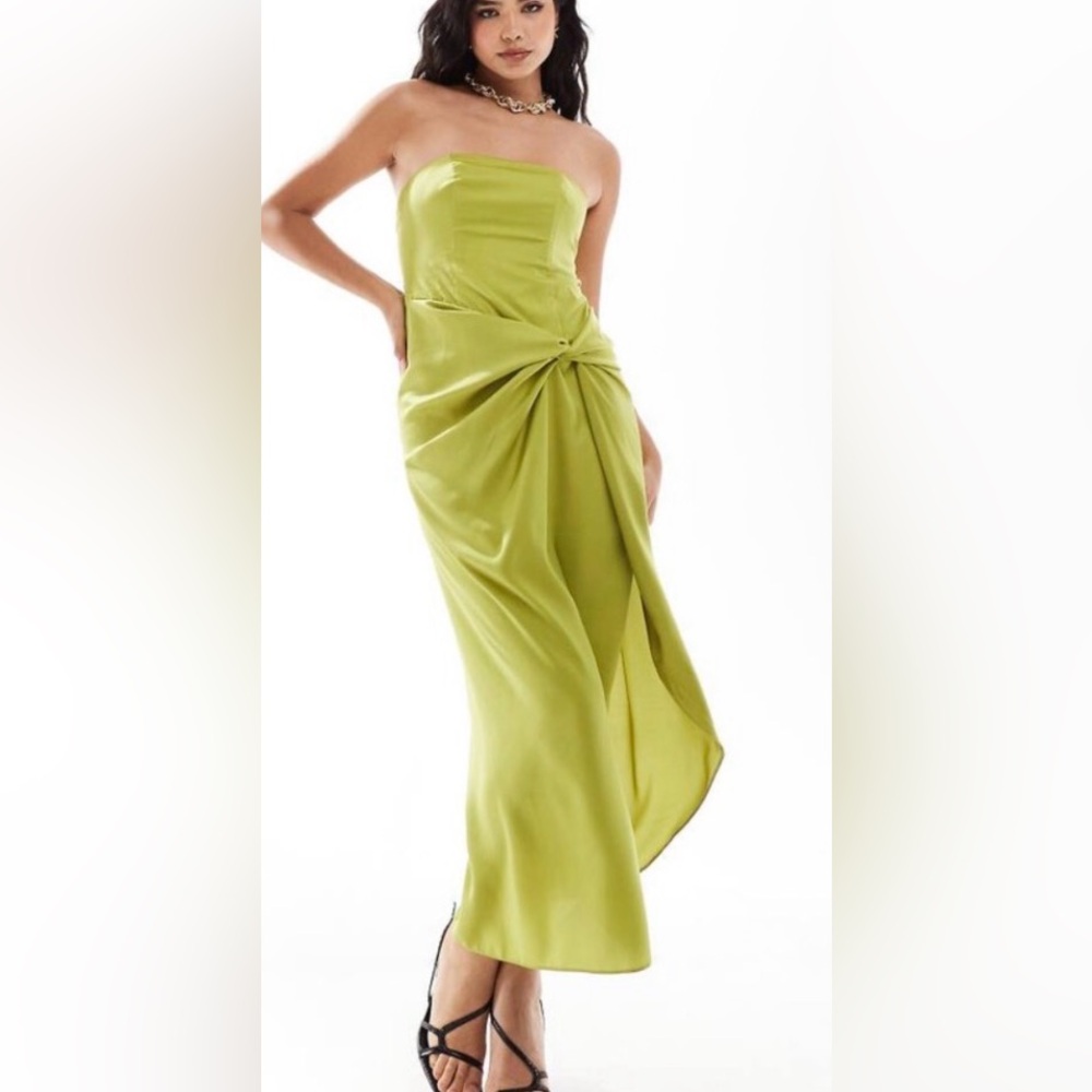 Satin Green Twist-Front Cocktail Dress